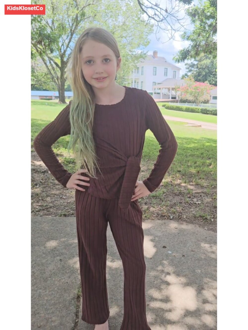 Girls 2 Piece Ribbed Knit Top & Pants Set Fall Winter 7-14Y - Picture 5 of 6